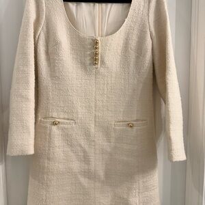 J. Crew Cream Tweed Long Sleeve Dress with Gold Buttons